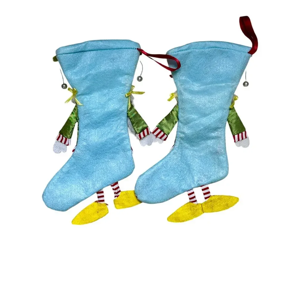 Set/2 Whimsical Elf Toy Soldier Christmas Stockings 16” Felt Fabric‎ Decor CUTE